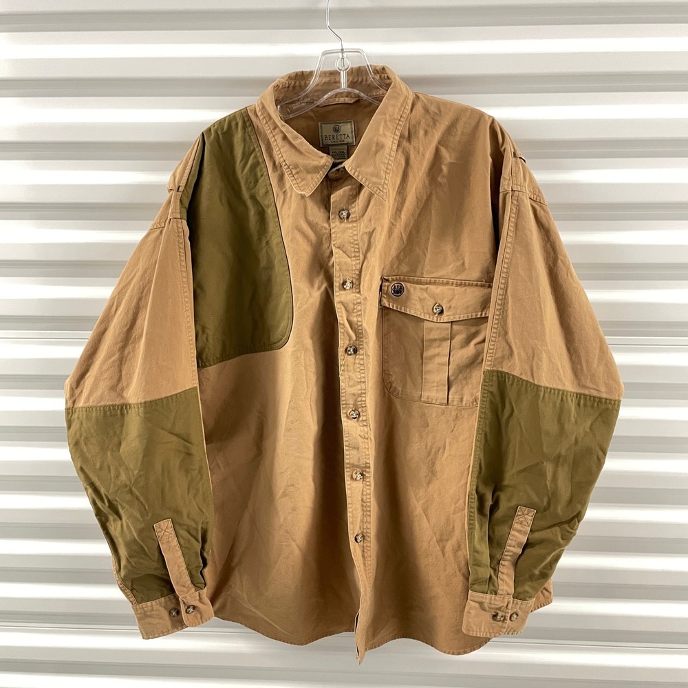 Beretta Mens XXL Tan Cotton Long Sleeve Shooting Field Shirt Hunting Utility